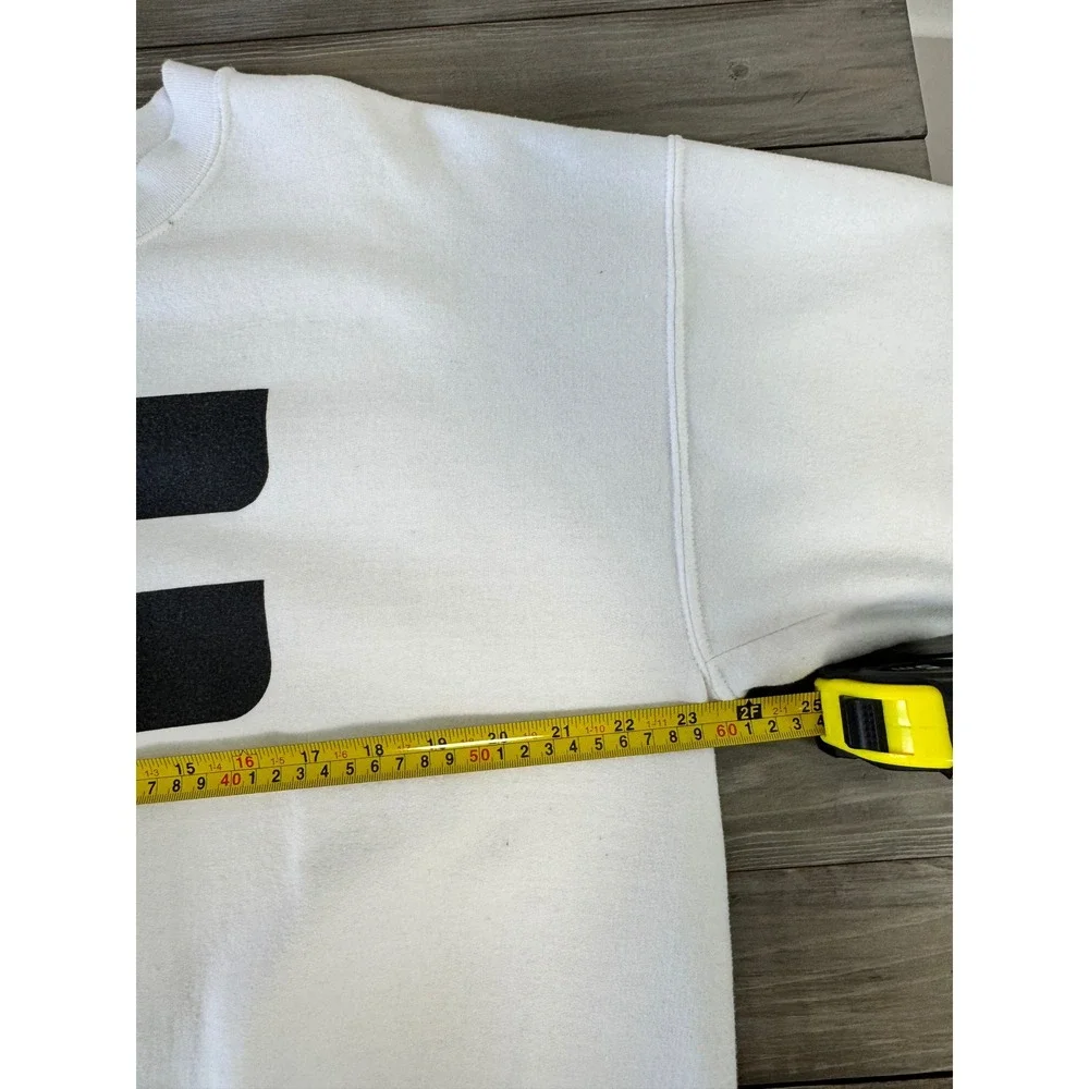 Gildan Heavy Blend White F Graphic Logo Crewneck Sweatshirt Collab Sleeve Mens L - Picture 10 of 12